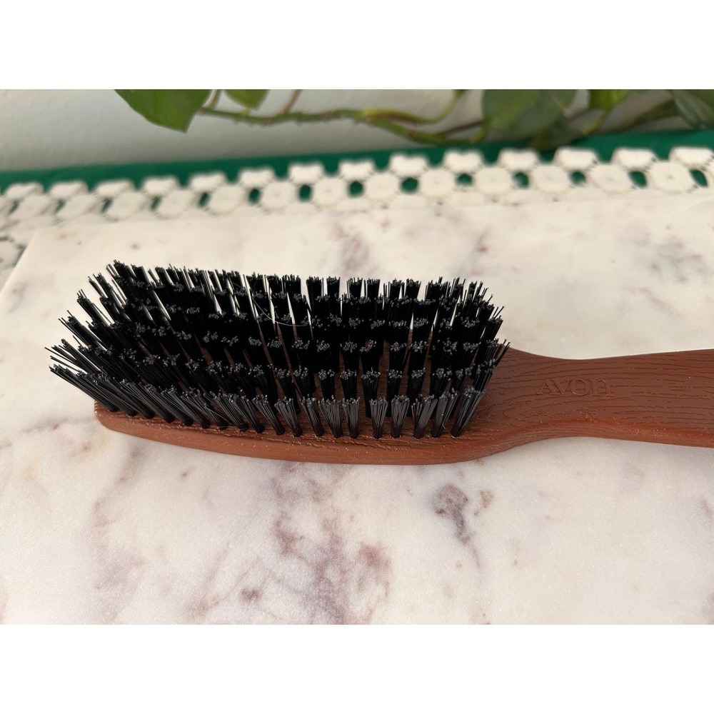 Vintage‎ Avon Hairbrush Faux Wood Grain Brown Synthetic Bristle Grooming Tool 9"